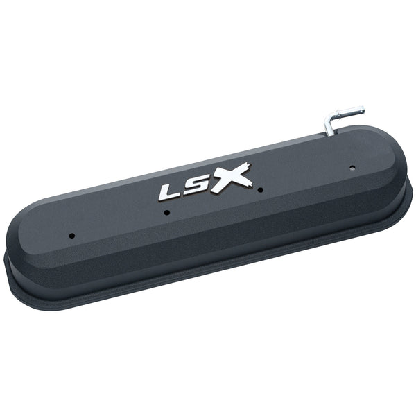Raised "LSX" Emblem Aluminum Valve Covers  Black Crinkle  LS Engines