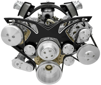 Oldsmobile Style Track Serpentine Kit - AC & PS - Black Onyx