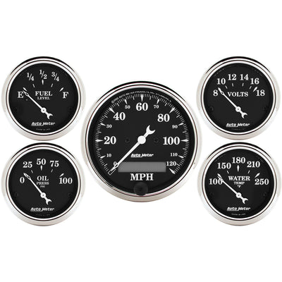 5 PC. GAUGE KIT 3-1/8 In. & 2-1/16 In.  ELEC. SPEEDOMETER OLD TYME BLACK