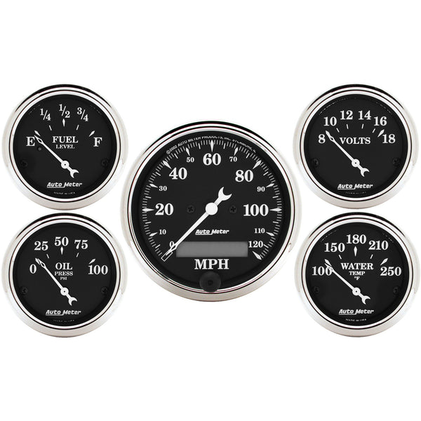 5 PC. GAUGE KIT 3-1/8 In. & 2-1/16 In.  ELEC. SPEEDOMETER OLD TYME BLACK