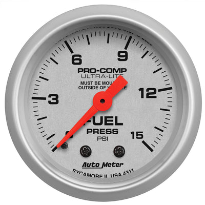 2-1/16 In. FUEL PRESSURE 0-15 PSI ULTRA-LITE