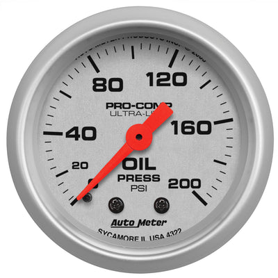 2-1/16 In. OIL PRESSURE 0-200 PSI ULTRA-LITE