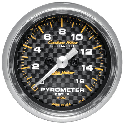 2-1/16 In. PYROMETER 0-1600 Fahrenheit CARBON FIBER
